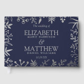 Elegant Navy & Silver Floral Wedding Collectie Gastenboek (Voorkant)
