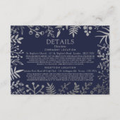 Elegant Navy & Silver Floral Wedding Collectie Informatiekaartje (Voorkant)