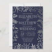 Elegant Navy & Silver Floral Wedding Collectie Kaart (Voorkant)