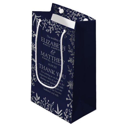 Elegant Navy & Silver Floral Wedding Collectie Klein Cadeauzakje (Voorkant Gekanteld)