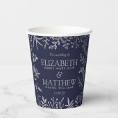 Elegant Navy & Silver Floral Wedding Collectie Papieren Bekers (Achterkant)