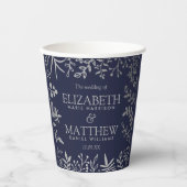 Elegant Navy & Silver Floral Wedding Collectie Papieren Bekers (Voorkant)