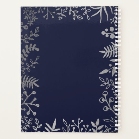 Elegant Navy & Silver Floral Wedding Collectie Planner (Achterkant)