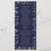 Elegant Navy & Silver Floral Wedding Collectie Programmakaart (Achterkant)
