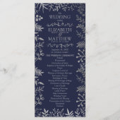 Elegant Navy & Silver Floral Wedding Collectie Programmakaart (Voorkant)