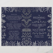 Elegant Navy & Silver Floral Wedding Programme (Voorkant)