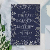 Elegant Navy & Silver Floral Wedding Save The Date