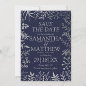 Elegant Navy & Silver Floral Wedding Save The Date (Voorkant)