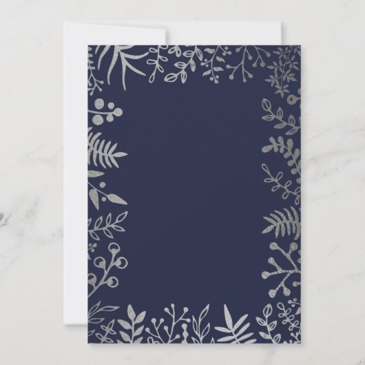 Elegant Navy & Silver Floral Wedding Save The Date (Achterkant)