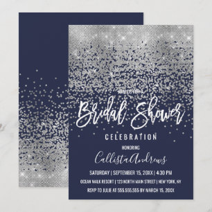 Elegant Navy Silver Glitter Confetti Vrijgezellenf Kaart
