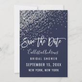 Elegant Navy Silver Glitter Confetti Vrijgezellenf Save The Date (Voorkant)
