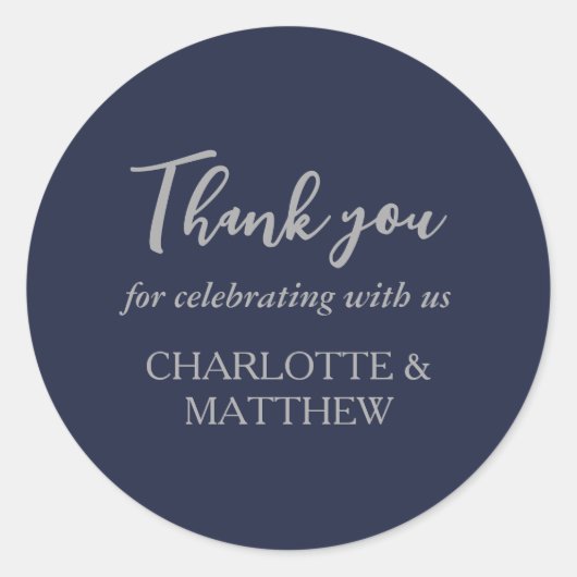 Elegant Navy Silver Wedding Classic Round Sticker (Voorkant)