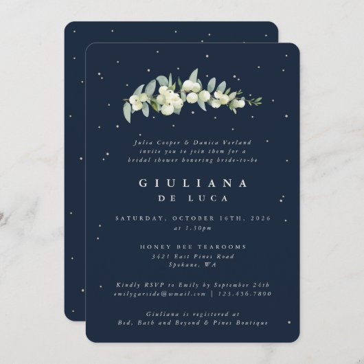 Elegant Navy Snowberry + Eucalyptus Vrijgezellenfe Kaart (Voorkant / Achterkant)