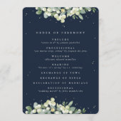 Elegant Navy Snowbes+ Eucalyptus Winterhuwelijk Programmakaart (Voorkant)