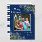 Elegant Navy Snowflake en Pine Flat Holiday Card Feestdagenkaart (Voorkant / Achterkant)