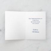 Elegant Navy Snowflake & Pine Folded Holiday Card Feestdagen Kaart (Binnen)