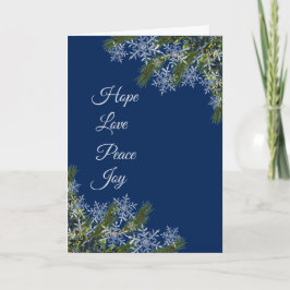 Elegant Navy Snowflake & Pine Folded Holiday Card Feestdagen Kaart
