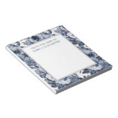 Elegant Navy Stofblauw Bloem Wit Van Bureau Notitieblok (Schuin)