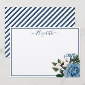 Elegant Navy & Stofblauw Bloemige Gepersonaliseerd Notitiekaartje (Voorkant / Achterkant)