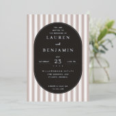 Elegant Navy Striped Wedding Invitation Folie Uitnodiging (Staand Voorkant)