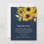 Elegant Navy Sunflower & Gold Sympathie Memorial Bedankkaart (Voorkant)