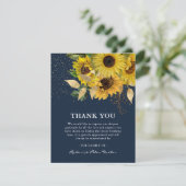 Elegant Navy Sunflower & Gold Sympathie Memorial Bedankkaart (Staand voorkant)