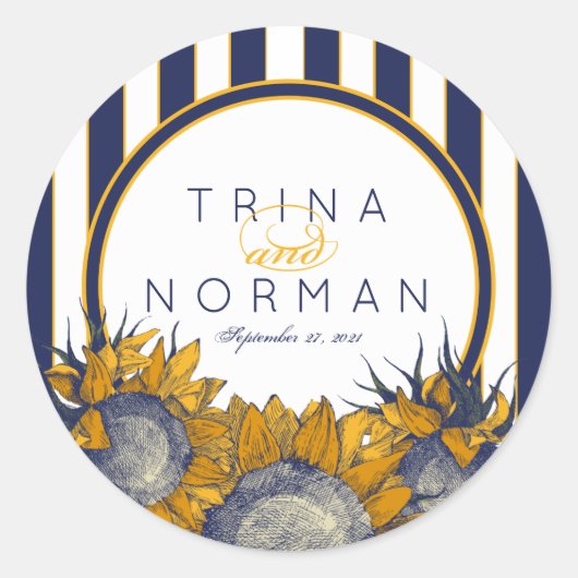 Elegant Navy Sunflower Wedding Stickers (Voorkant)