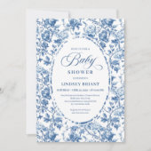 Elegant Navy Toile de Jouy Rose Baby Shower Invite Kaart (Voorkant)