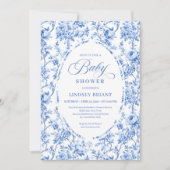 Elegant Navy Toile de Jouy Rose Baby Shower Invite Kaart (Voorkant)
