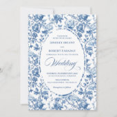 Elegant Navy Toile de Jouy Rose Floral Wedding  Kaart (Voorkant)