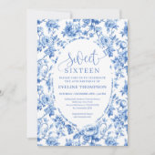 Elegant navy toile roses digital birthday invite  kaart (Voorkant)