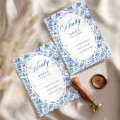 Elegant Navy Toile Roses Wedding RSVP Card  Kaartje