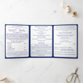 Elegant Navy Two Hearts Catholic Wedding Drieluik Programma (Binnen)