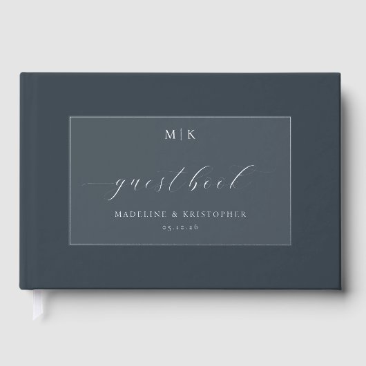 Elegant Navy Typografisch Gastenboek (Voorkant)