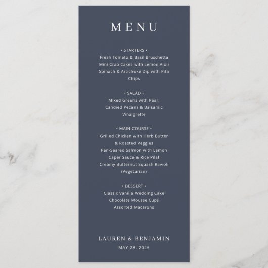 Elegant Navy Typographic Menu (Voorkant)