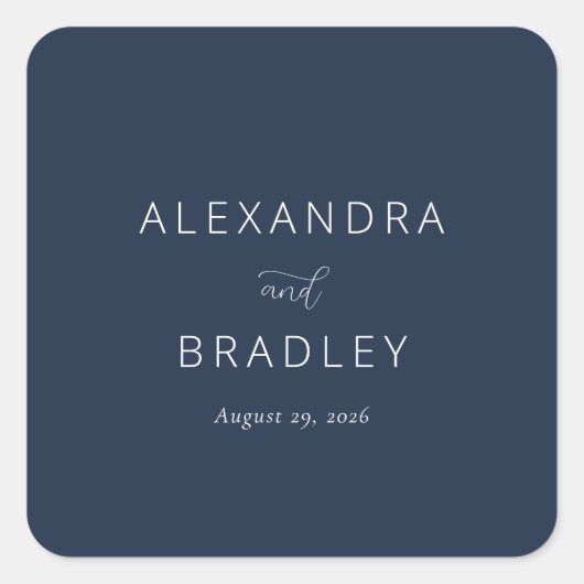 Elegant Navy Typographic Vierkante Sticker (Voorkant)