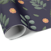 Elegant Navy Watercolor Botanical Floral  Cadeaupapier (Rol Hoek)
