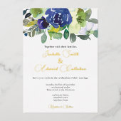 Elegant Navy Waterverf Bloemen Boeket Bruiloft Folie Uitnodiging (Voorkant)