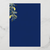 Elegant Navy Waterverf Bloemen Boeket Bruiloft Folie Uitnodiging (Achterkant)