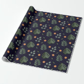 Elegant Navy Waterverf Botanische Bloem Cadeaupapier (Uitgerold)
