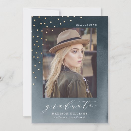 Elegant Navy Waterverf Foto Afstuderen Aankondiging (Voorkant)