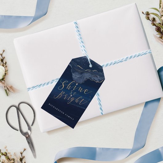 Elegant Navy Waterverf Ink & Golden Jewel Cadeaulabel