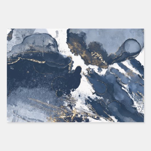 Elegant Navy Waterverf Ink & Golden Jewels Inpakpapier Vel (Voorkant)