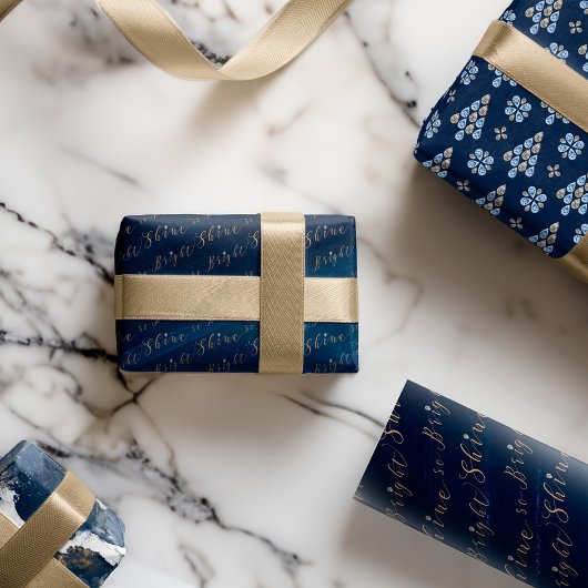 Elegant Navy Waterverf Ink & Golden Jewels Inpakpapier Vel