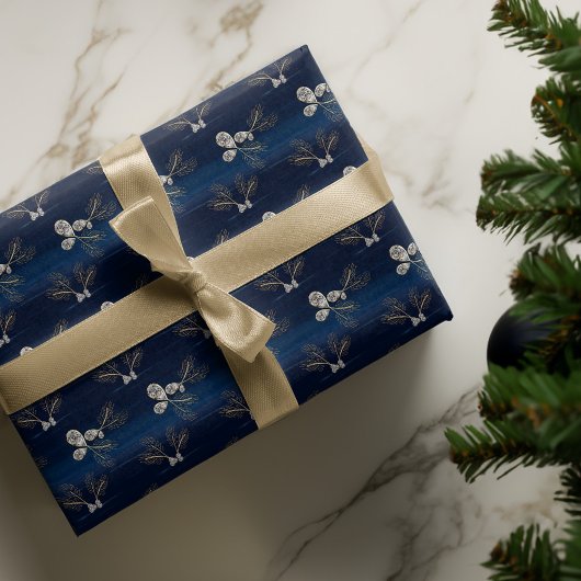 Elegant Navy Waterverf Ink & Golden Jewels Wrappi Inpakpapier Vel