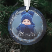Elegant Navy Waterverf Inkt & juwelen Foto Wreath Ornament