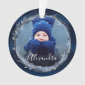 Elegant Navy Waterverf Inkt & juwelen Foto Wreath Ornament (voorkant)