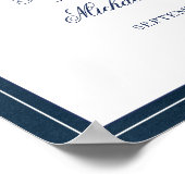 Elegant Navy Waterverf Monogram Weddenschap Welkom Poster (Hoek)