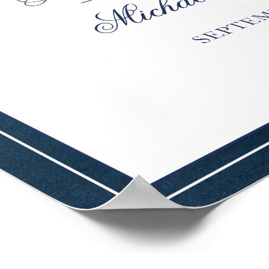 Elegant Navy Waterverf Monogram Weddenschap Welkom Poster (Hoek)