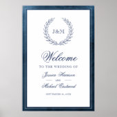 Elegant Navy Waterverf Monogram Weddenschap Welkom Poster (Voorkant)